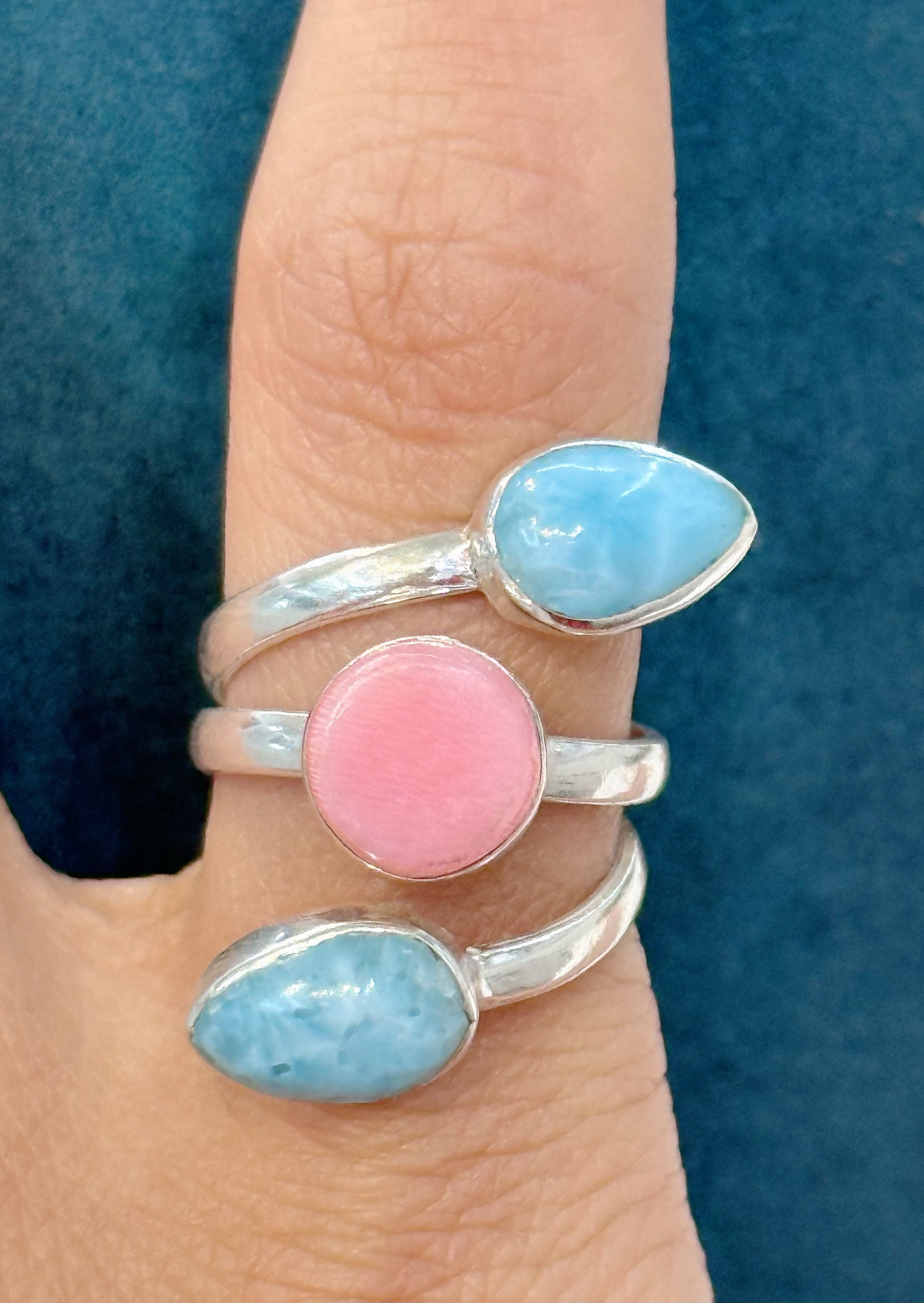 Handmade Pink and Blue Larimar adjustable ring