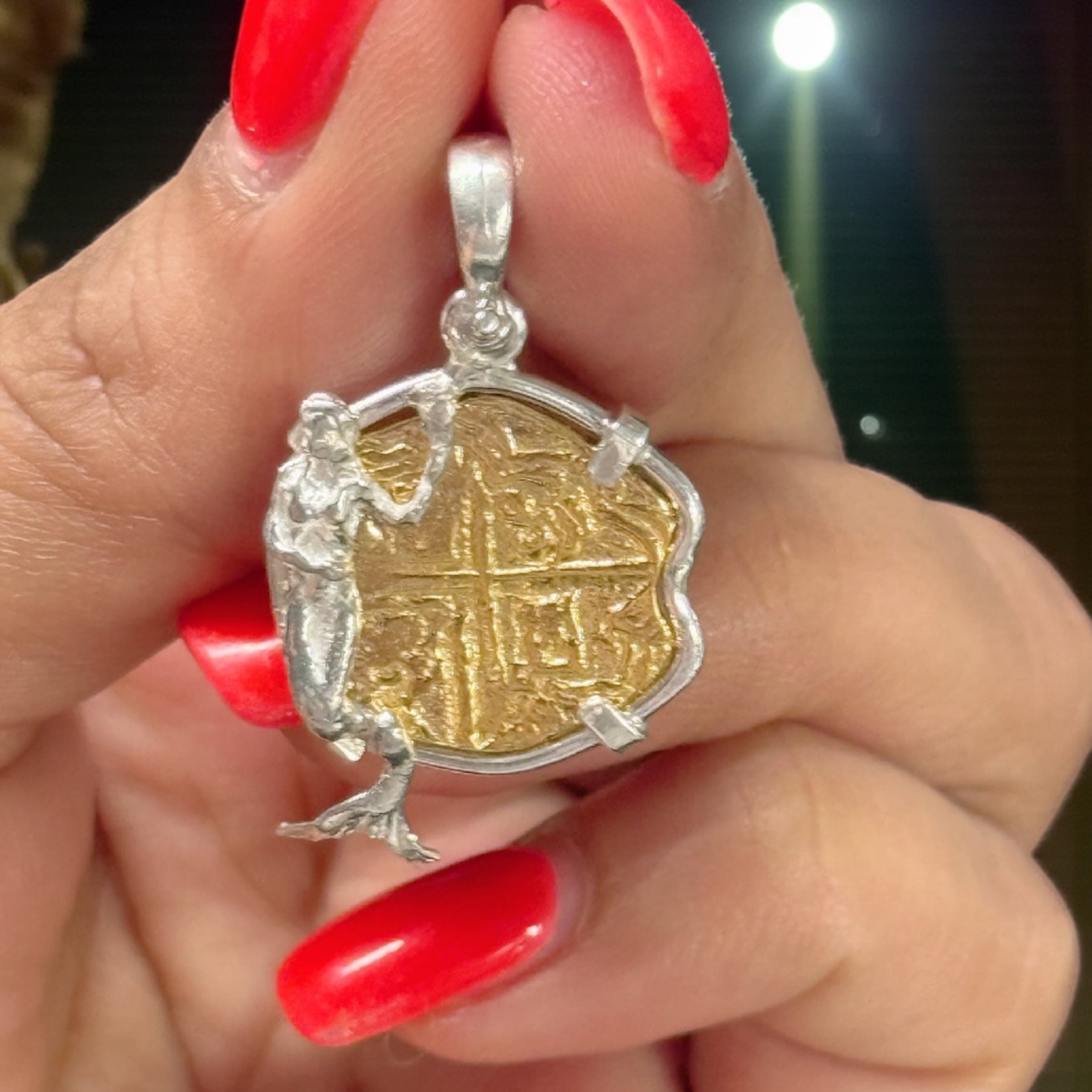 NUESTRA SENORA DE ATOCHA 14K REAL GOLD COIN PENDANT IN ATOCHA SILVER MERMAID 🧜♀️ BEZEL