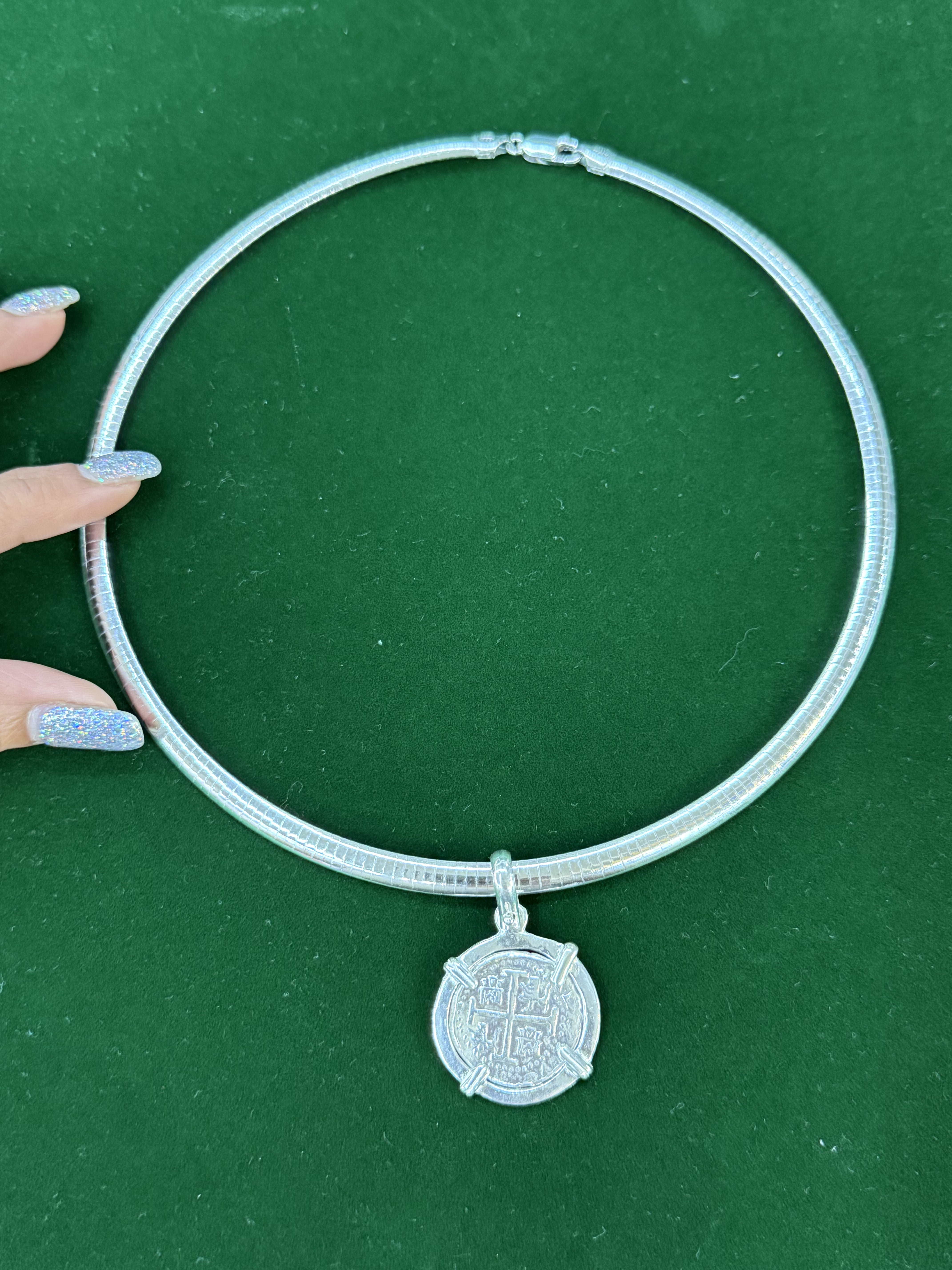 Atocha silver coin pendant on Cleopetra chain 6mm