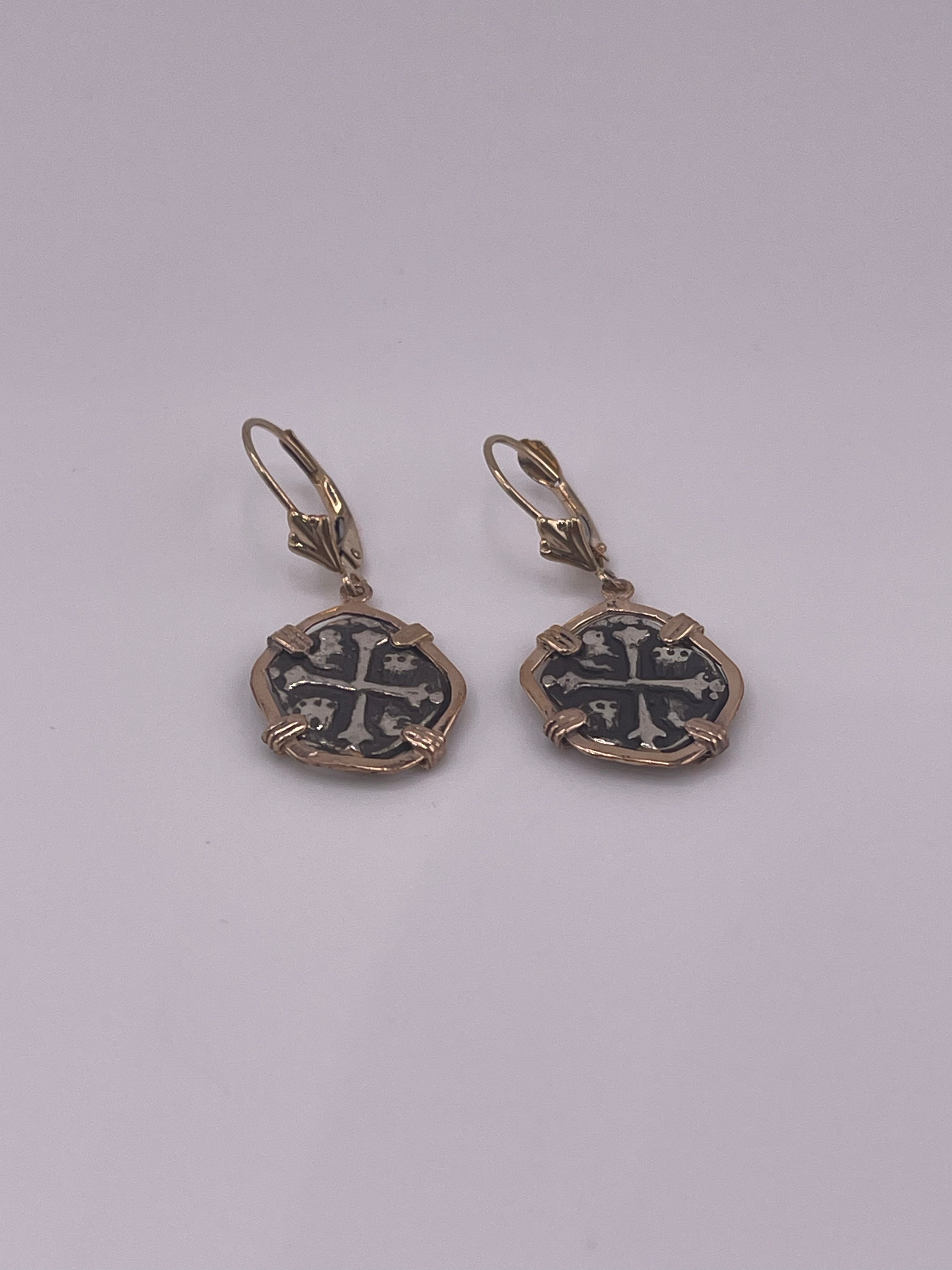 NUESTRA SENORA DE ATOCHA MINI SILVER COIN EARRINGS IN 14k GOLD BEZEL