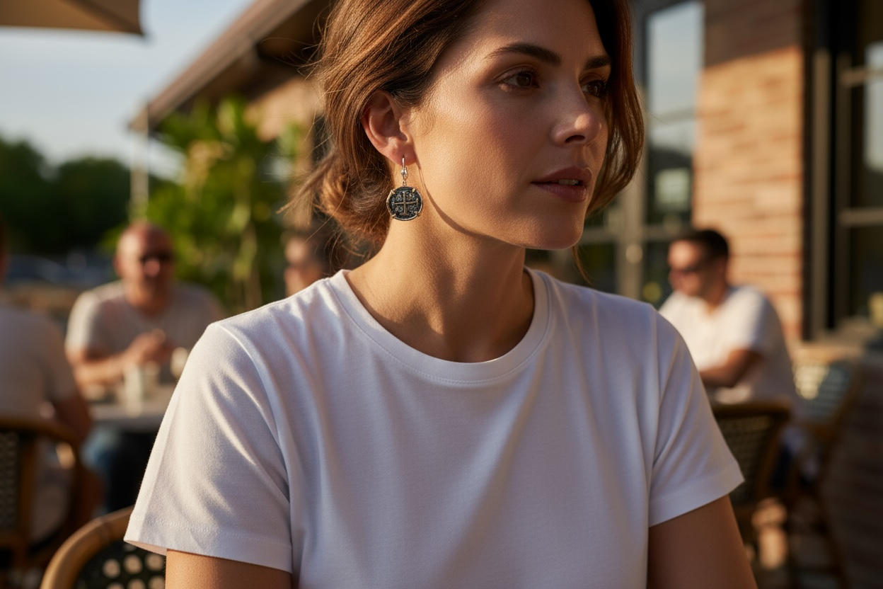 NUESTRA SENORA DE ATOCHA SILVER COIN EARRINGS IN 14k GOLD BEZEL