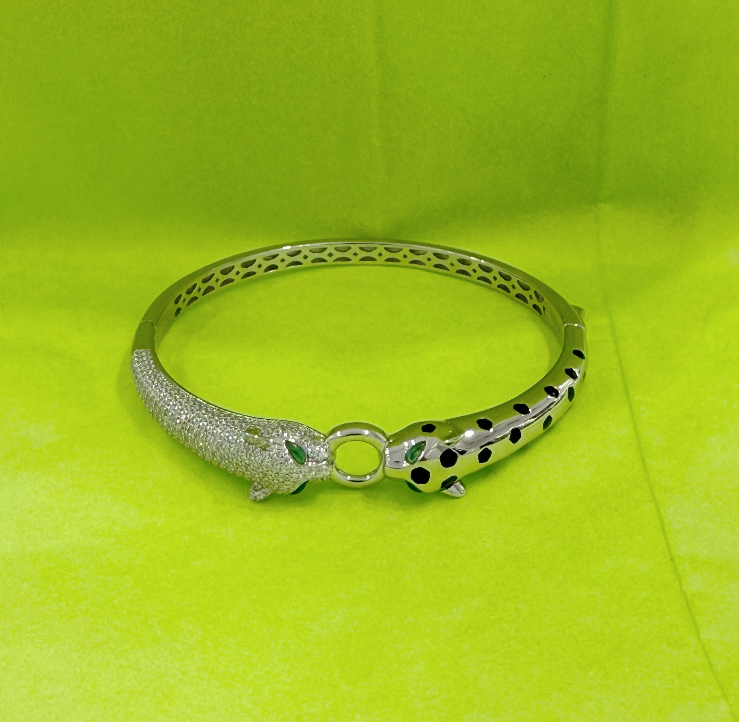 925 sterling silver panther bangle 8”