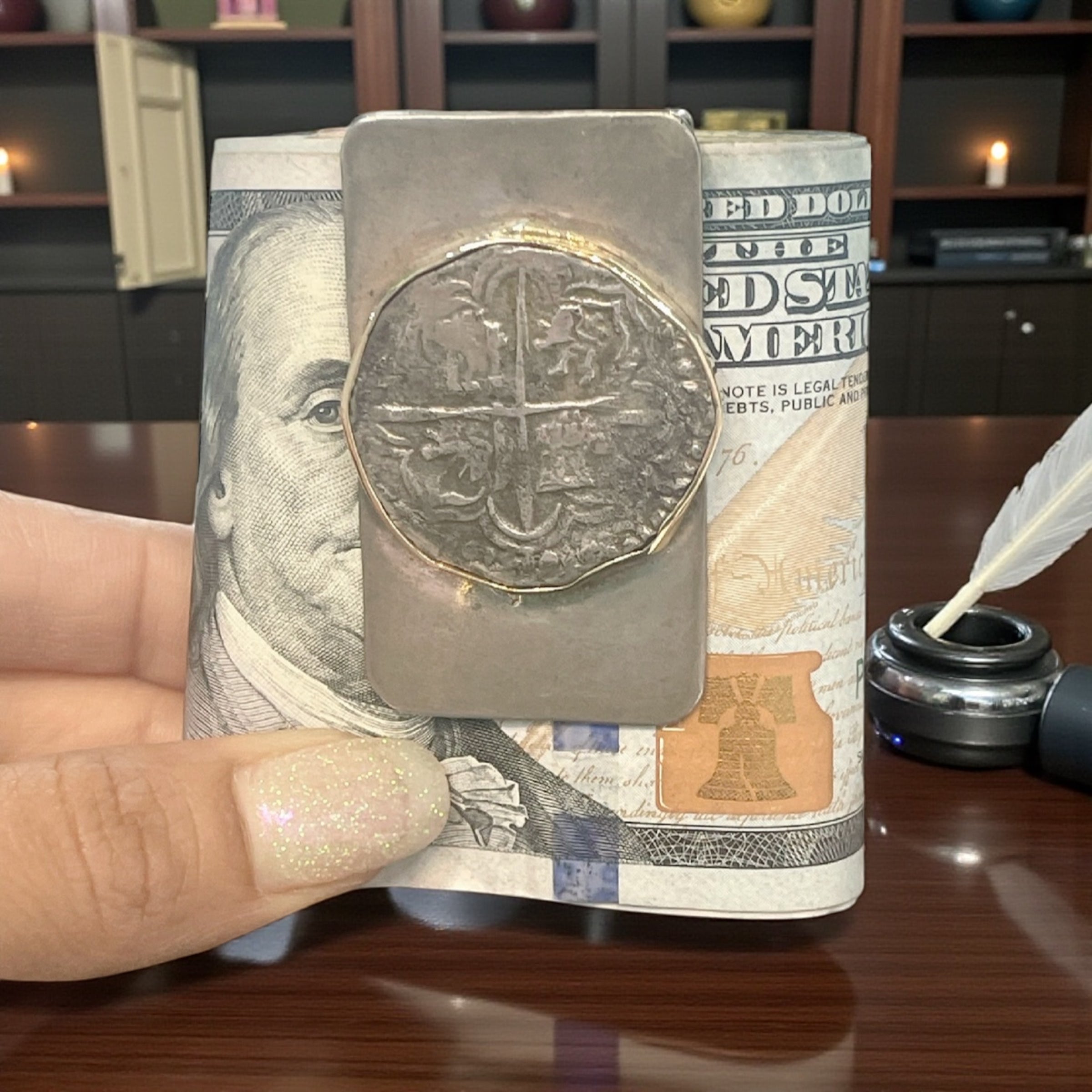ACTUAL SPANISH COB 4 REALE SHIPWRECK COIN MONEY CLIP