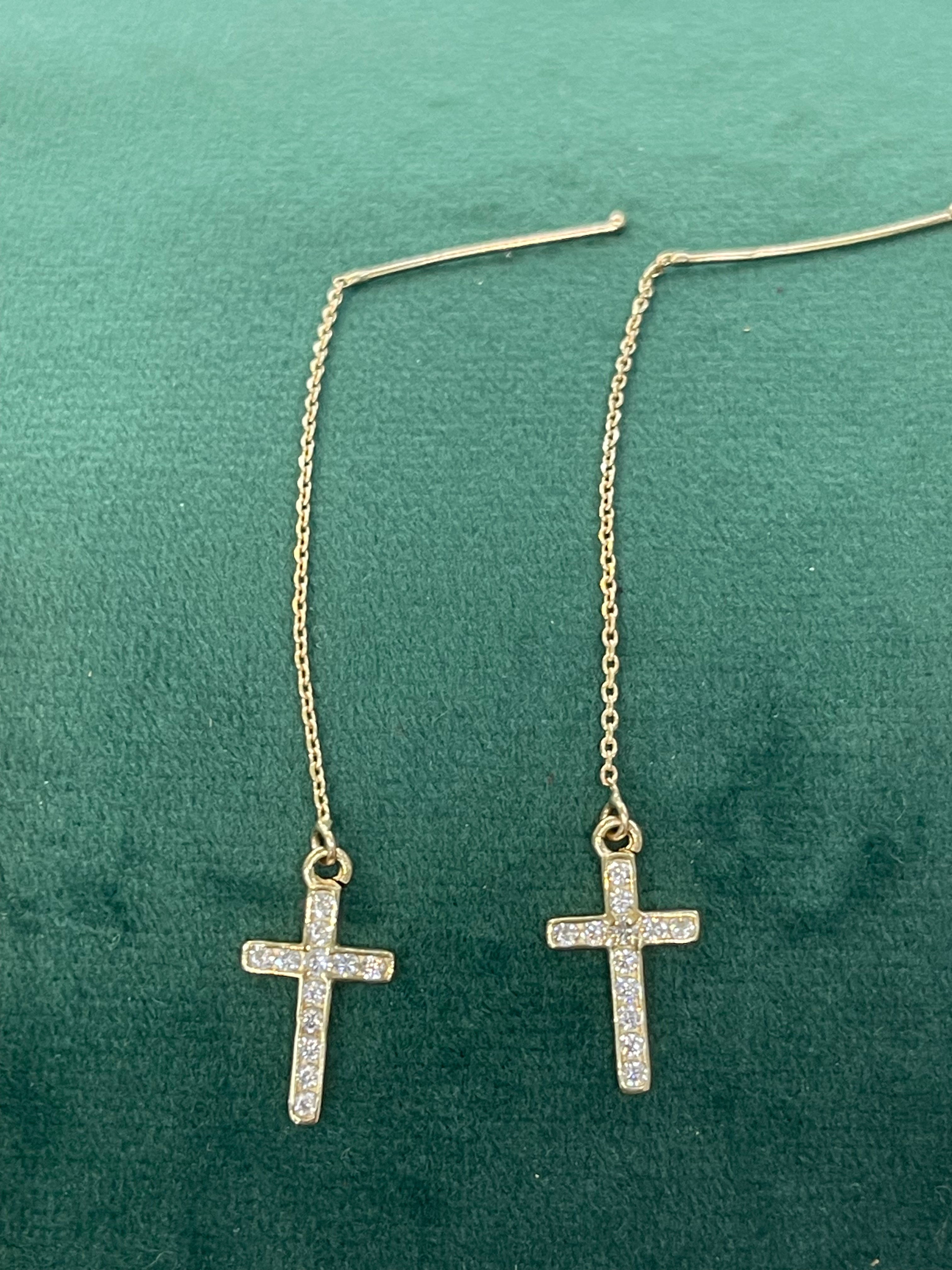 14K REAL GOLD CROSS THREAD EARRINGS.