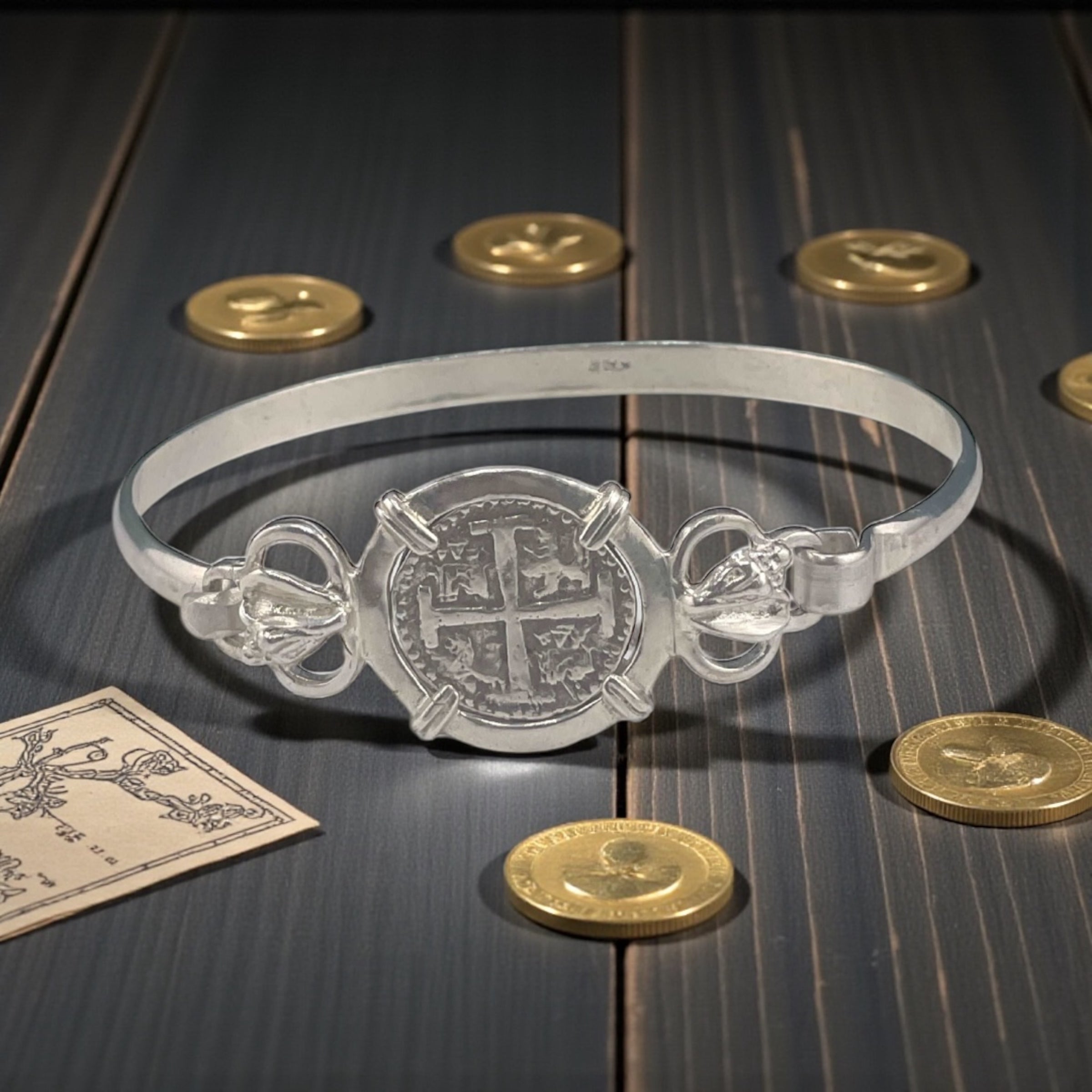 NUESTRA SENORA DE ATOCHA  SOLID SILVER COIN BANGLE