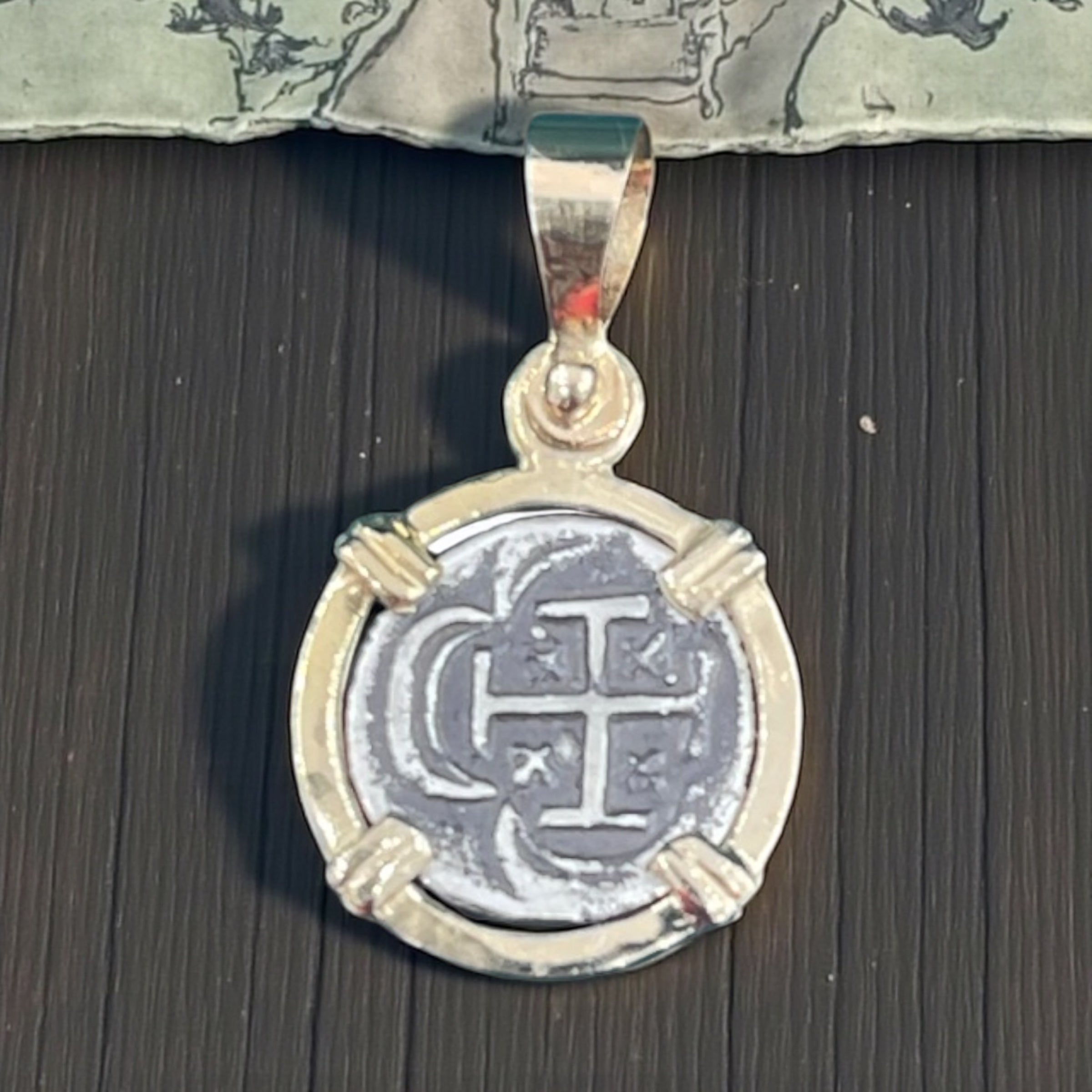 ATOCHA SILVER MINI COIN PENDANT  IN 14K REAL SOLID GOLD BEZEL