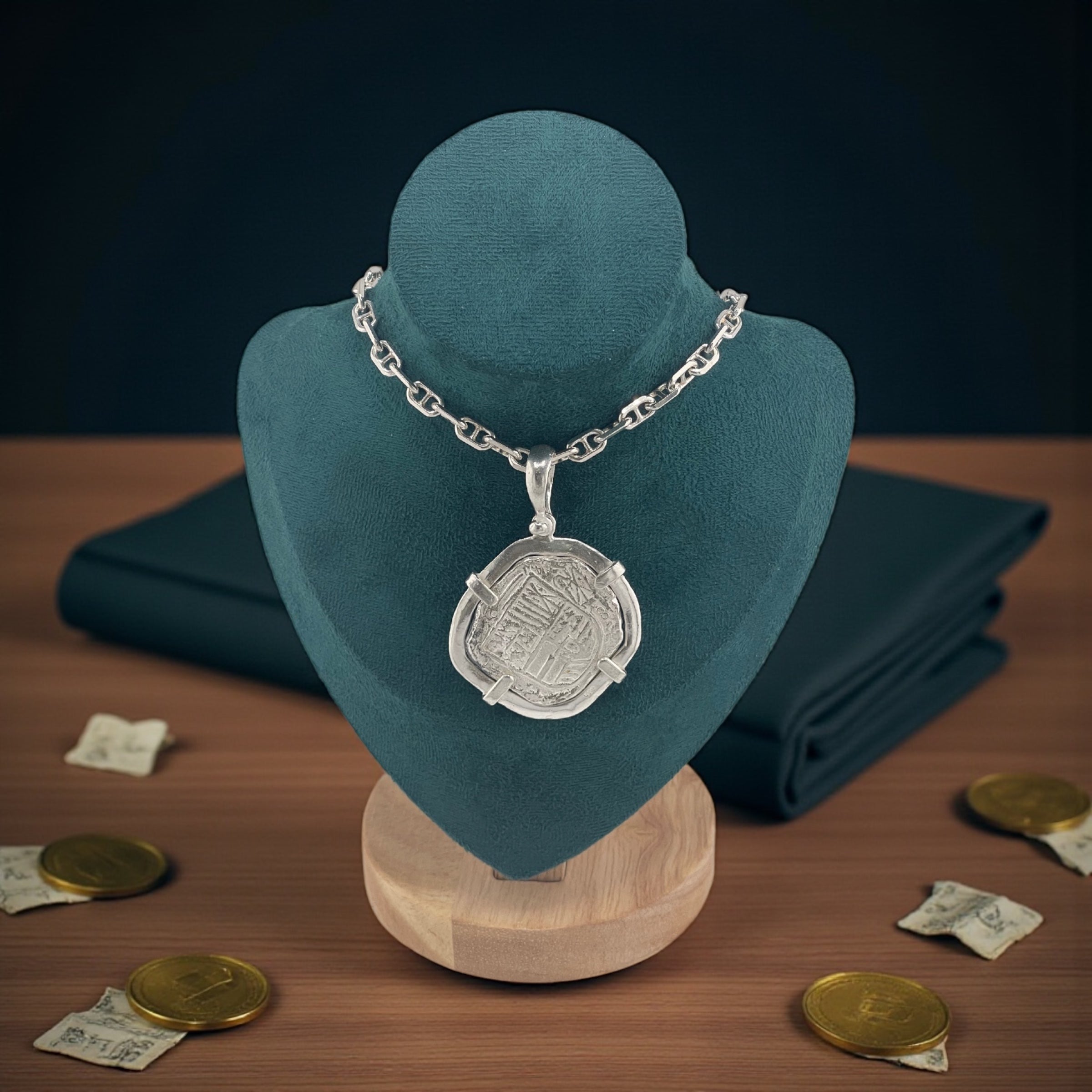 NUESTRA SENORA DE ATOCHA SOLID SILVER BIG 8 REALE SIZE COIN PENDANT