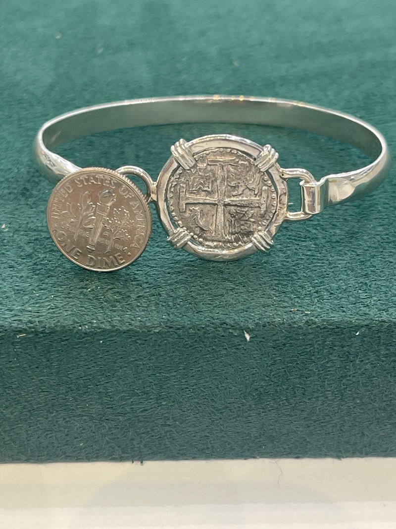 NUESTRA SENORA DE ATOCHA  SOLID SILVER COIN BANGLE