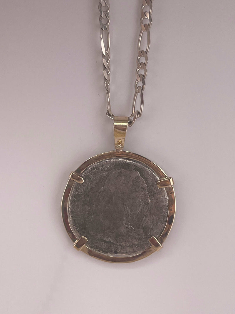 ACTUAL EL CAZADOR COIN PENDANT IN 10K SOLID REAL GOLD BEZEL GRADE 2