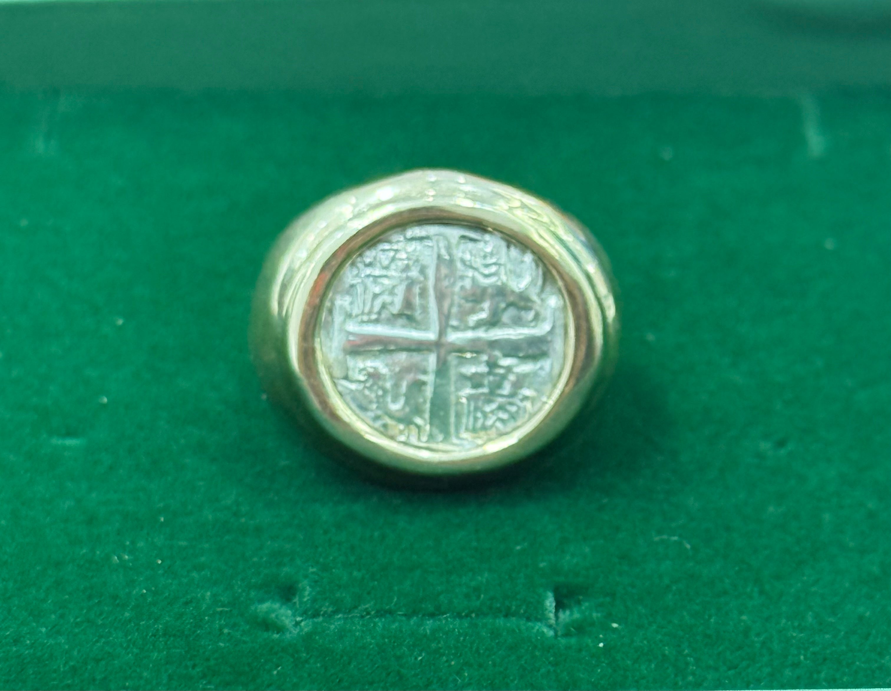 ATOCHA SILVER COIN RING IN 14k SOLID REAL GOLD BEZEL AND BAND