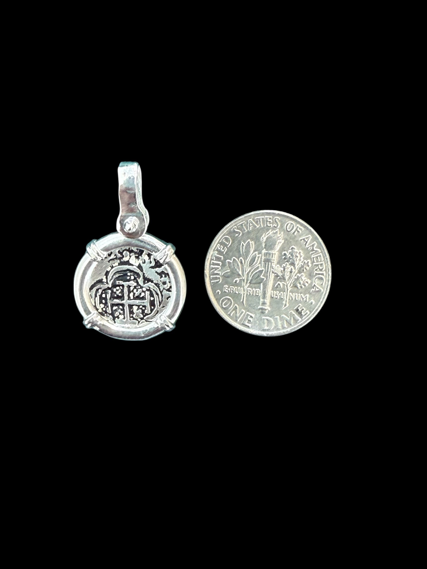 HANDMADE ATOCHA SILVER MINI ROUND SHAPE COIN PENDANT 16MM