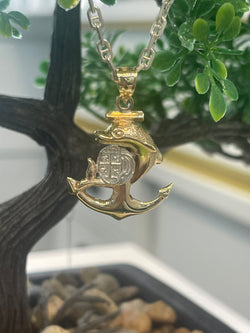 NUESTRA SENORA DE ATOCHA MINI SILVER COIN PENDANT IN 10K REAL GOLD ANCHOR FISH