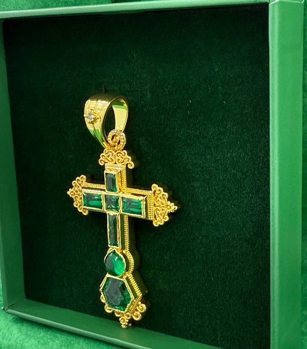 925 Sterling Silver Atocha cross emerald pendant 14k gold plated