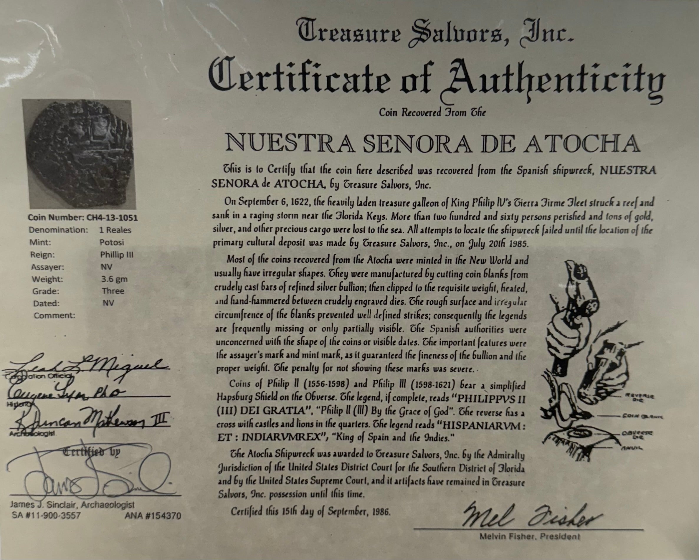 ACTUAL COIN NUESTRA SENORA DE ATOCHA SILVER COIN 1 REALE GRADE 3 IN 14K SOLID GOLD BEZEL SHIPWRECK COIN PENDANT