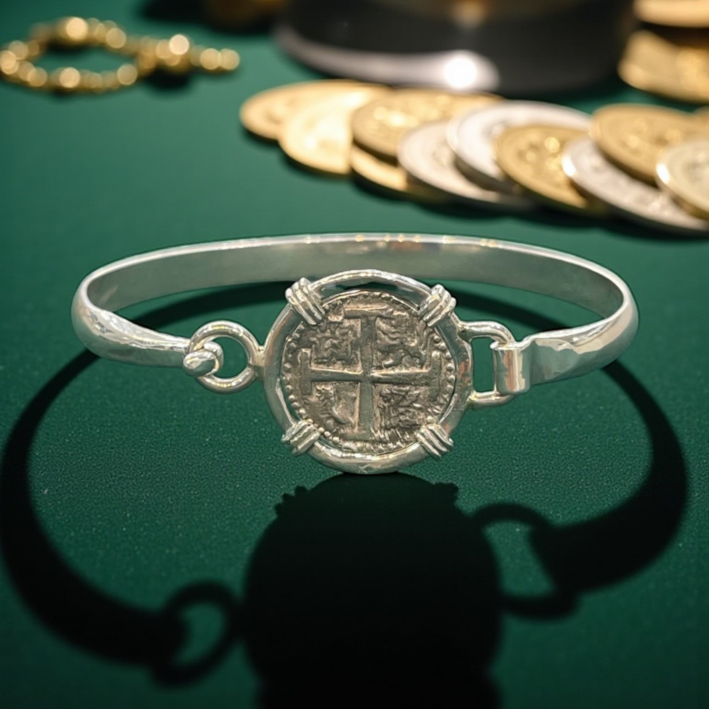 NUESTRA SENORA DE ATOCHA  SOLID SILVER COIN BANGLE