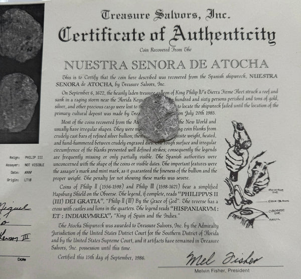 ACTUAL COIN NUESTRA SENORA DE ATOCHA SILVER COIN 8 REALE GRADE 4