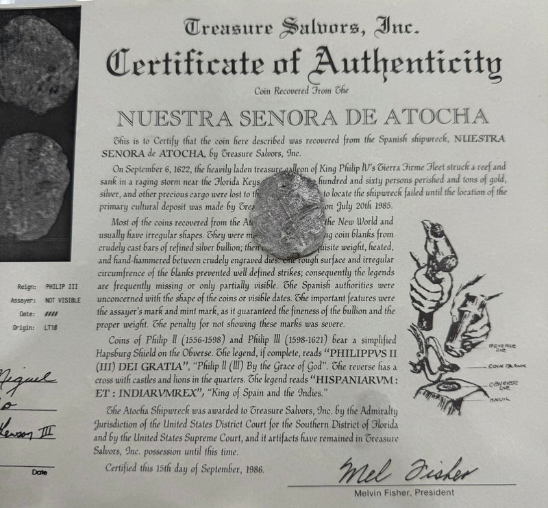 ACTUAL COIN NUESTRA SENORA DE ATOCHA SILVER COIN 8 REALE GRADE 4