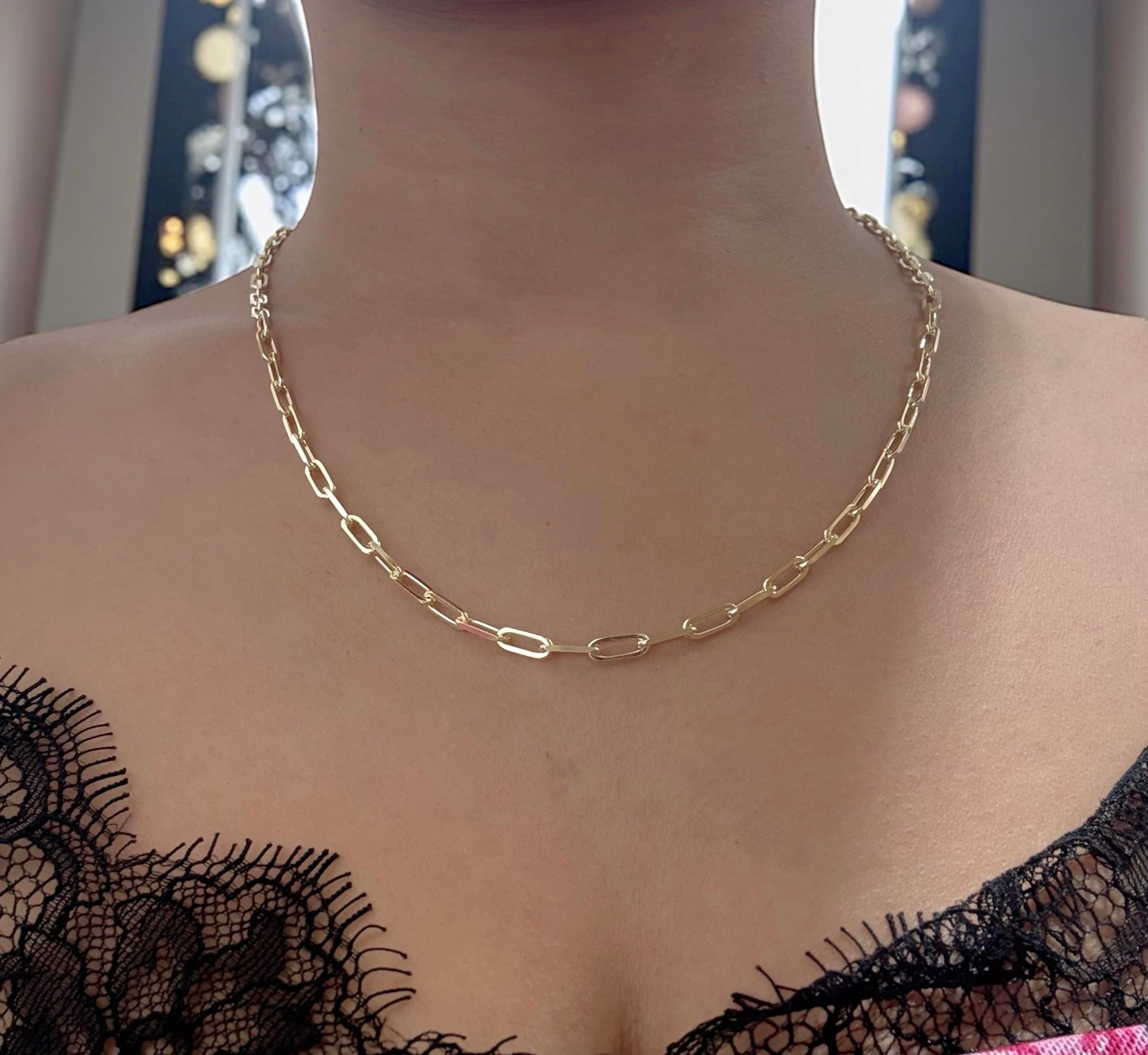 Beautiful 925 sterling silver paper clip chain in 14k gold vermail 3.1mm