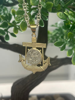 NUESTRA SENORA DE ATOCHA MINI SILVER COIN PENDANT IN 10K REAL GOLD ANCHOR