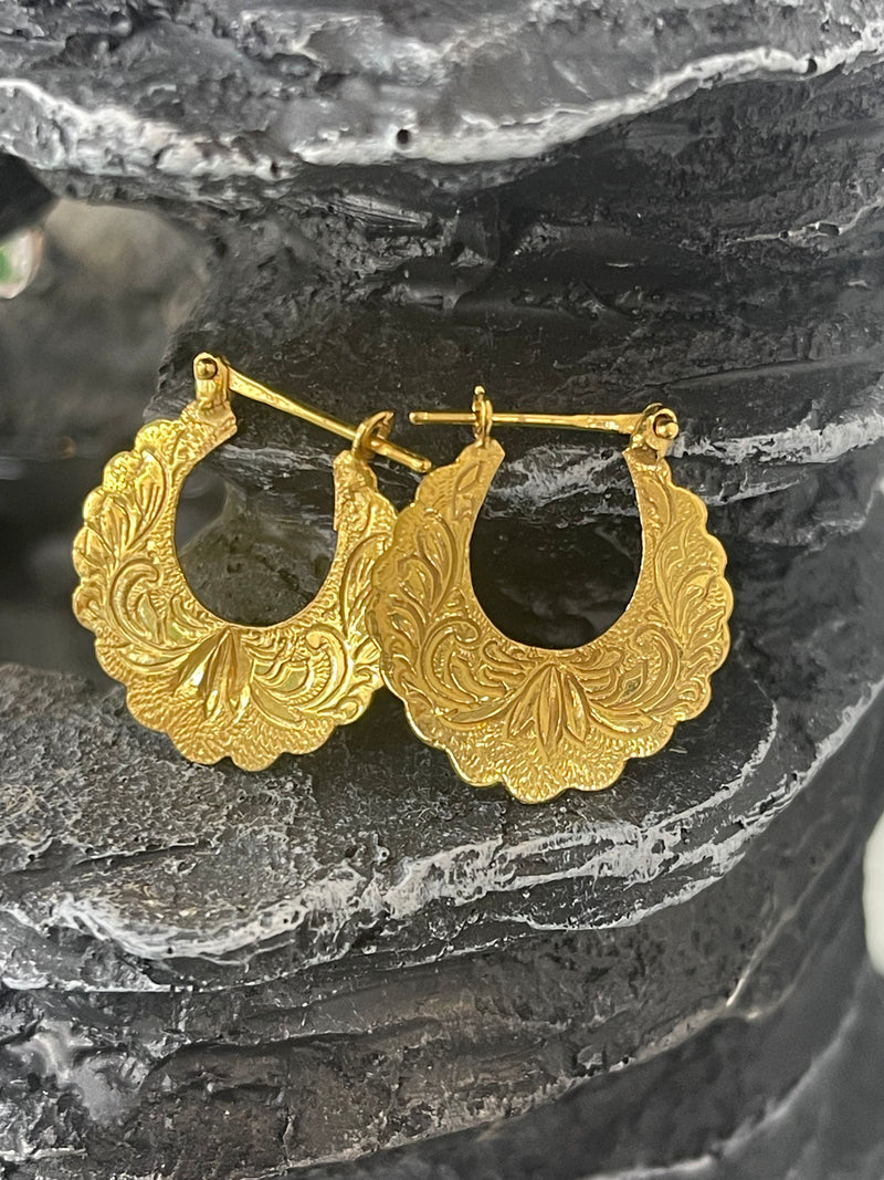 14K REAL GOLD HANDMADE DIME SIZE CUBAN HOOP EARRINGS