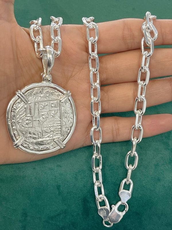 Solid Atocha shipwreck treasure Mel fisher silver coin pendant.