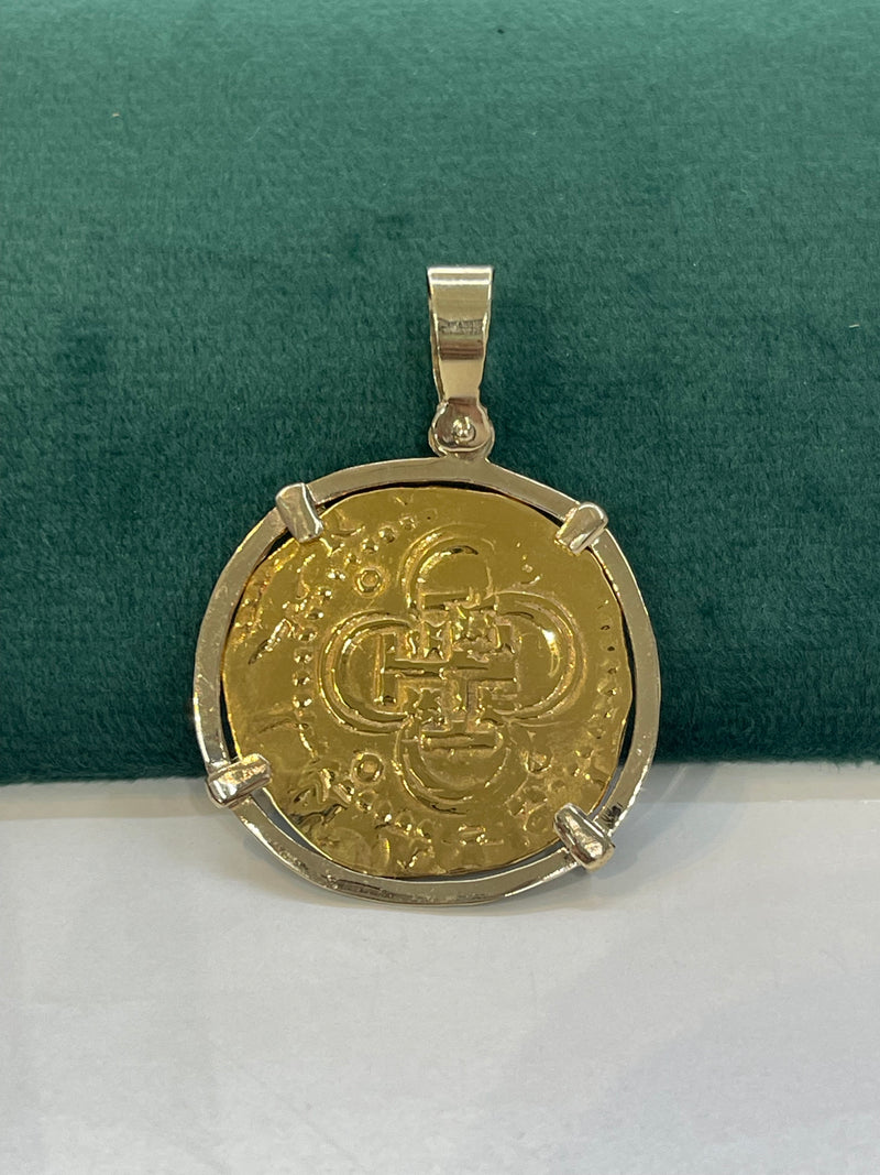 MUSEUM QUALITY RECREATION OF ATOCHA SHIPWRECK GOLD COIN PENDANT HANDMADE WITH 14k REAL GOLD