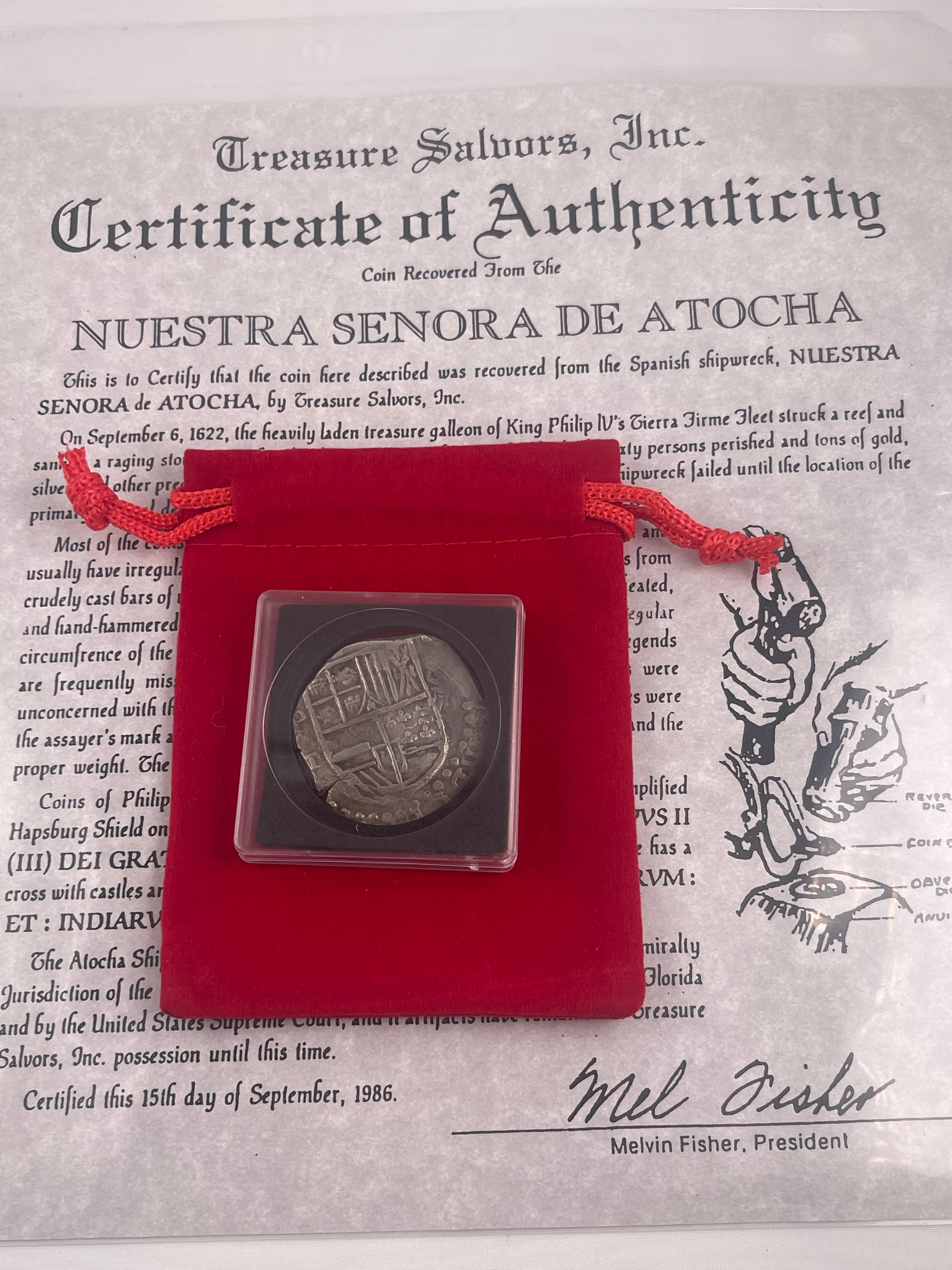 ACTUAL COIN NUESTRA SENORA DE ATOCHA SILVER COIN 8 REALES GRADE 1 MINT POTOSI COIN NUMBER CH4-81-0908