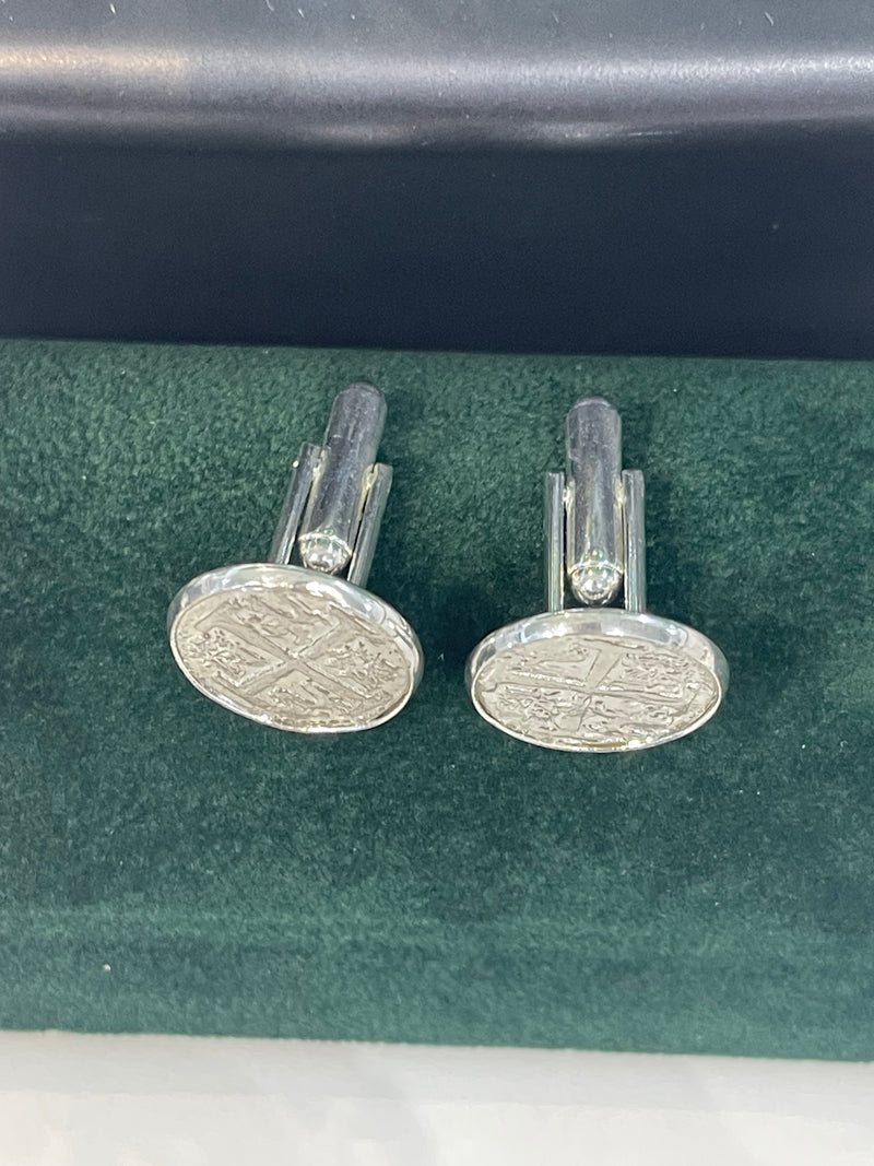 Atocha shipwreck silver coin Cufflinks in stainless steel setting