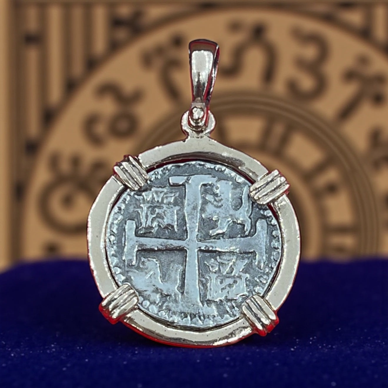 ATOCHA SILVER COIN PENDANT IN 14K REAL SOLID GOLD BEZEL HANDMADE FROM ATOCHA SILVER