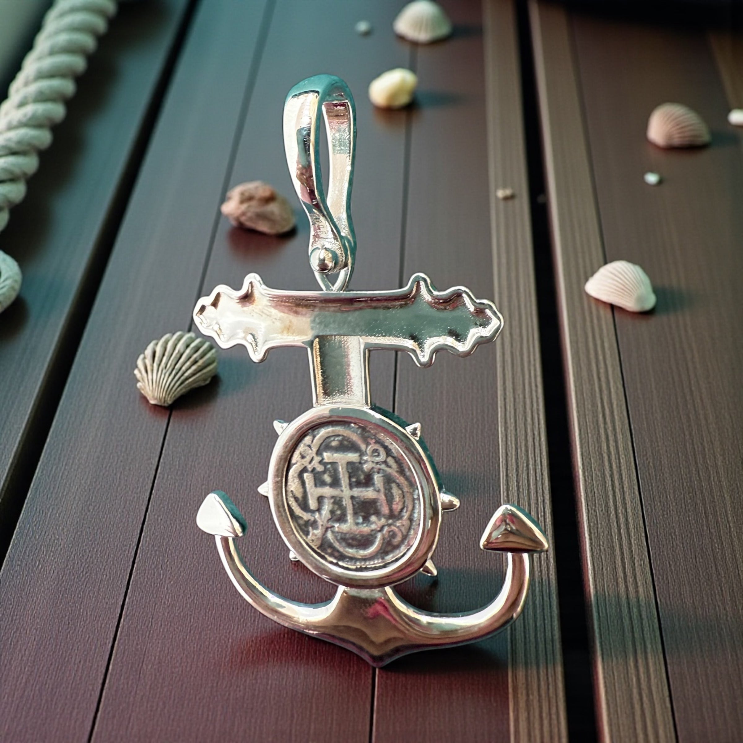 Atocha Silver coin pendant in Anchor Setting
