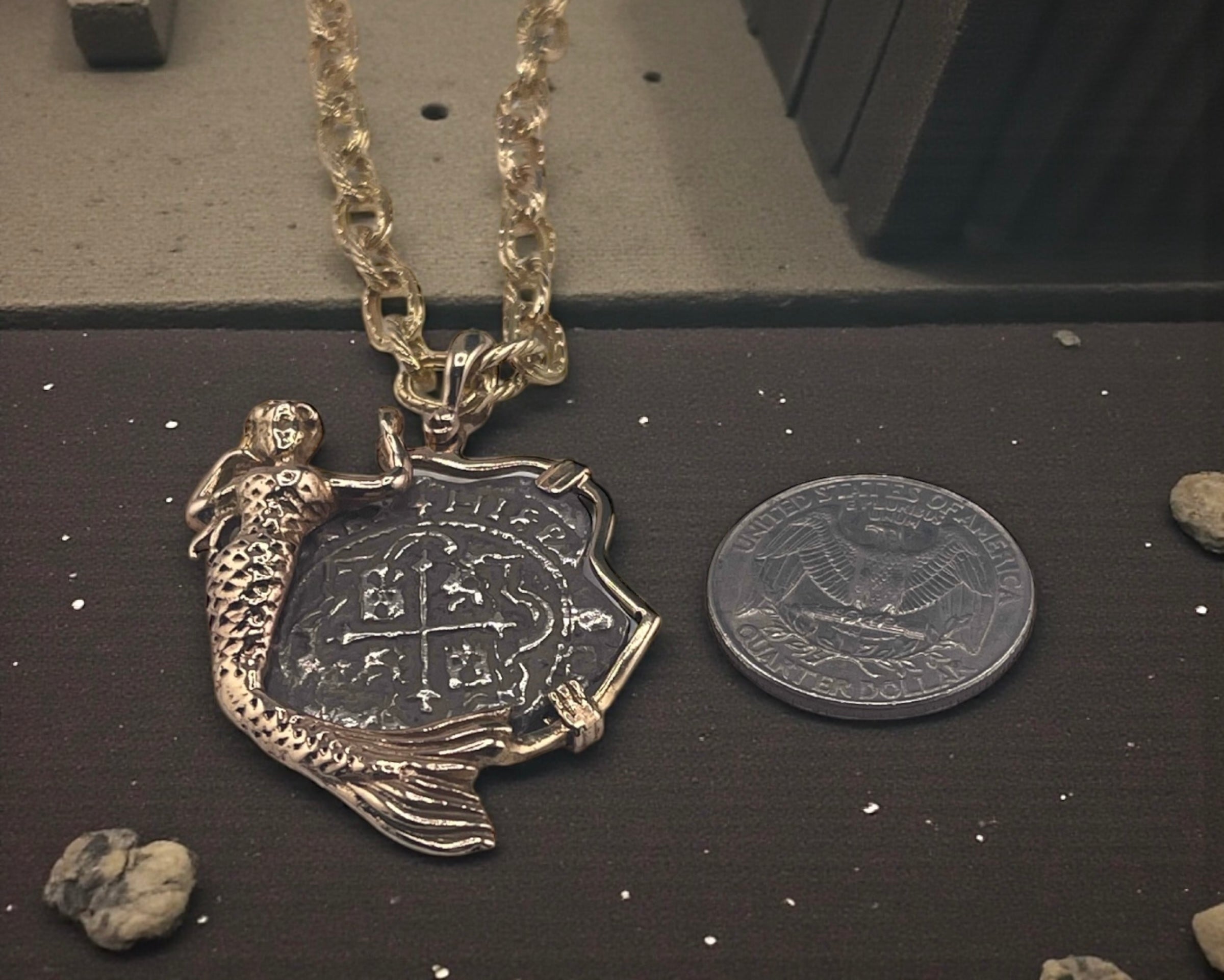 ATOCHA SHIPWRECK SILVER COIN PENDANT IN 14KT SOLID MERMAID GOLD BEZEL