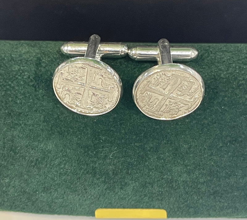 Atocha shipwreck silver coin Cufflinks in stainless steel setting