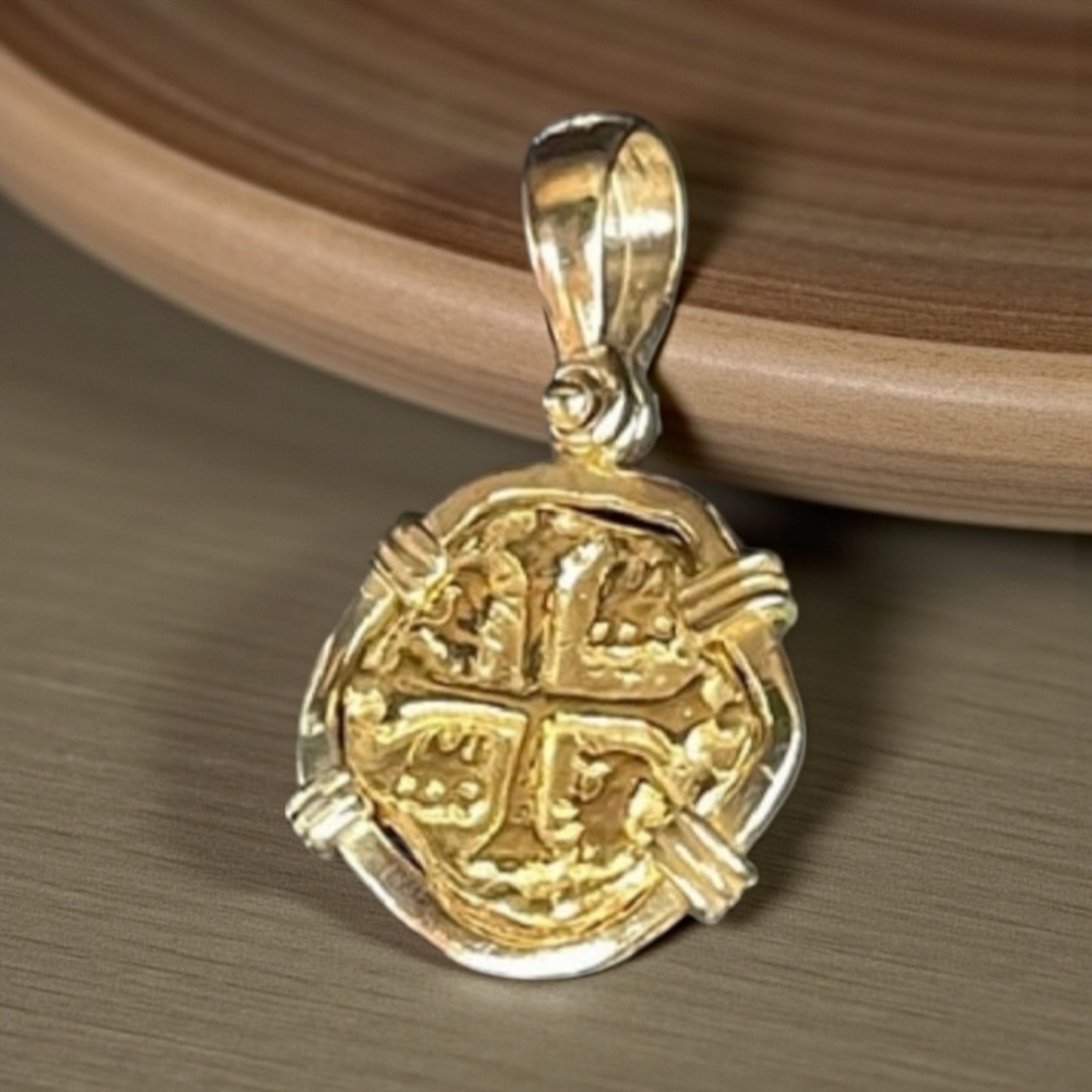 MUSEUM QUALITY RECREATION OF ATOCHA SHIPWRECK GOLD COIN PENDANT HANDMADE WITH 14k REAL SOLID GOLD