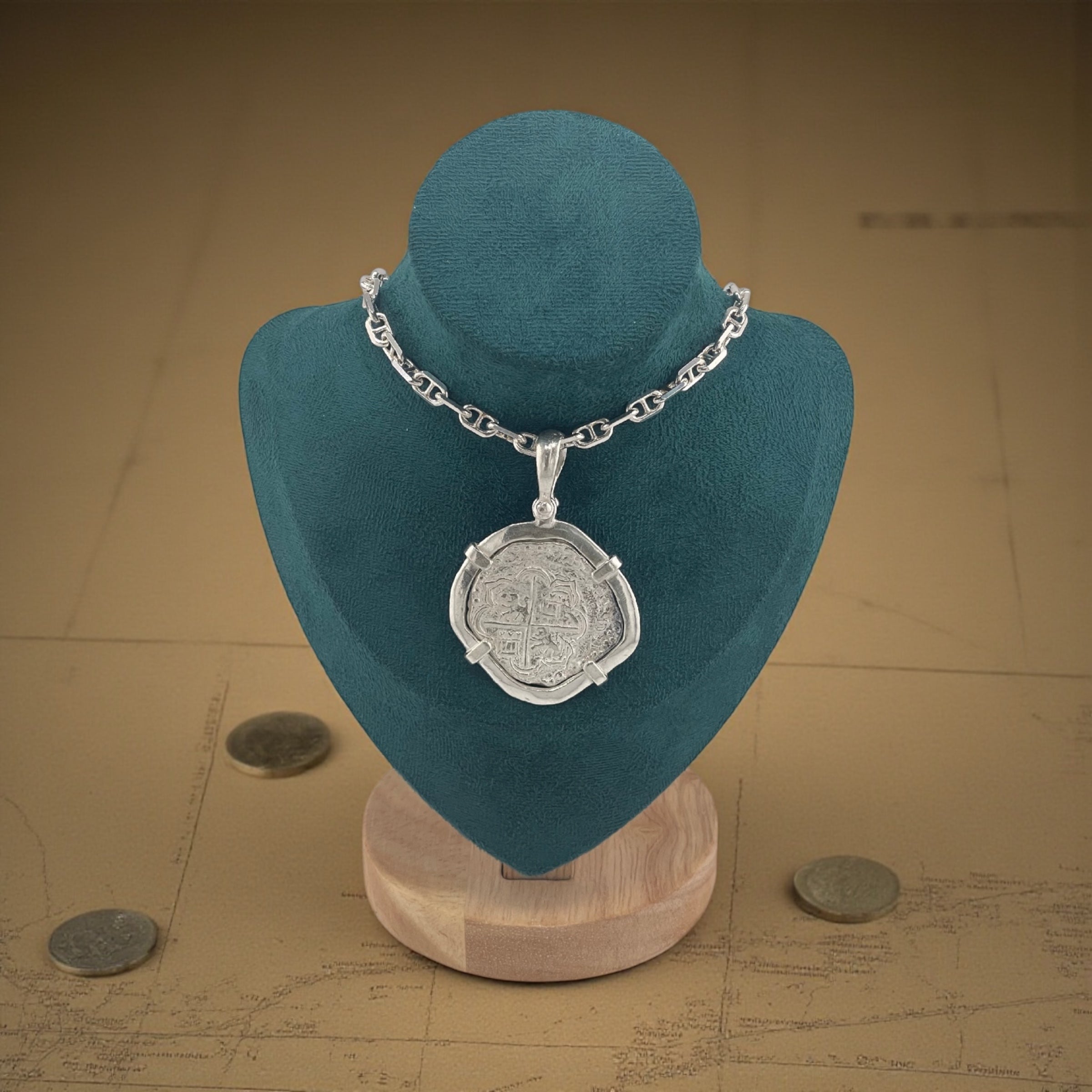 NUESTRA SENORA DE ATOCHA SOLID SILVER BIG 8 REALE SIZE COIN PENDANT