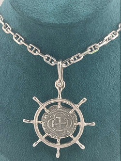 ATOCHA SOLID SILVER SHIPS-WHEEL COIN PENDANT