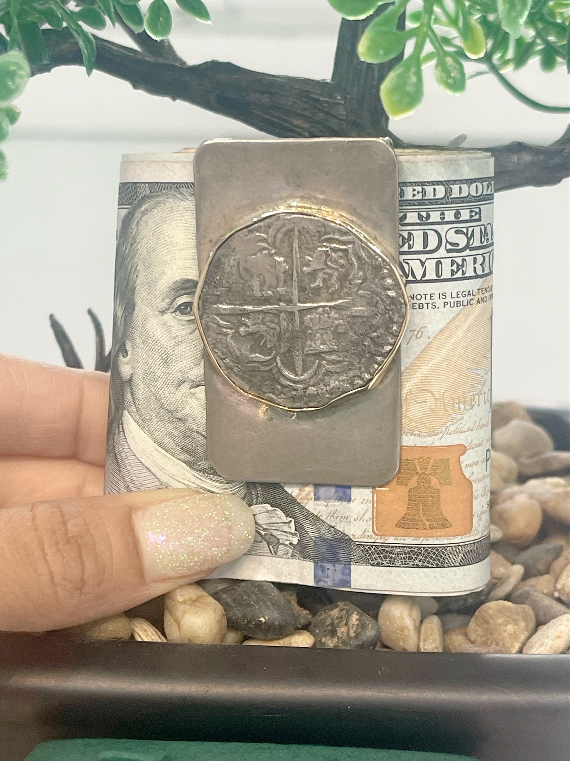 ACTUAL SPANISH COB 4 REALE SHIPWRECK COIN MONEY CLIP