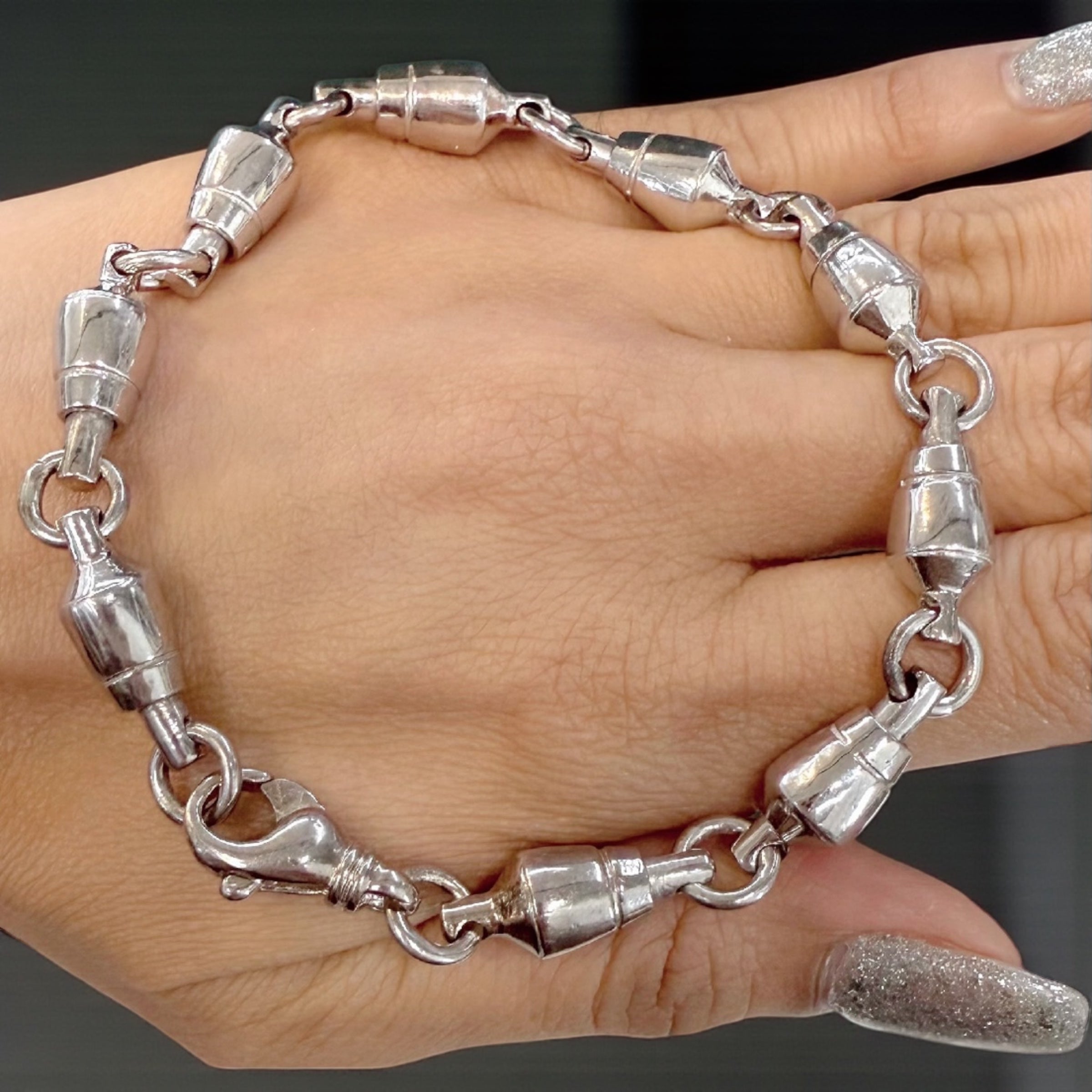 925 ITALIAN SOLID STERLING SILVER HANDMADE HEAVY SWIVEL BRACELET 8MM