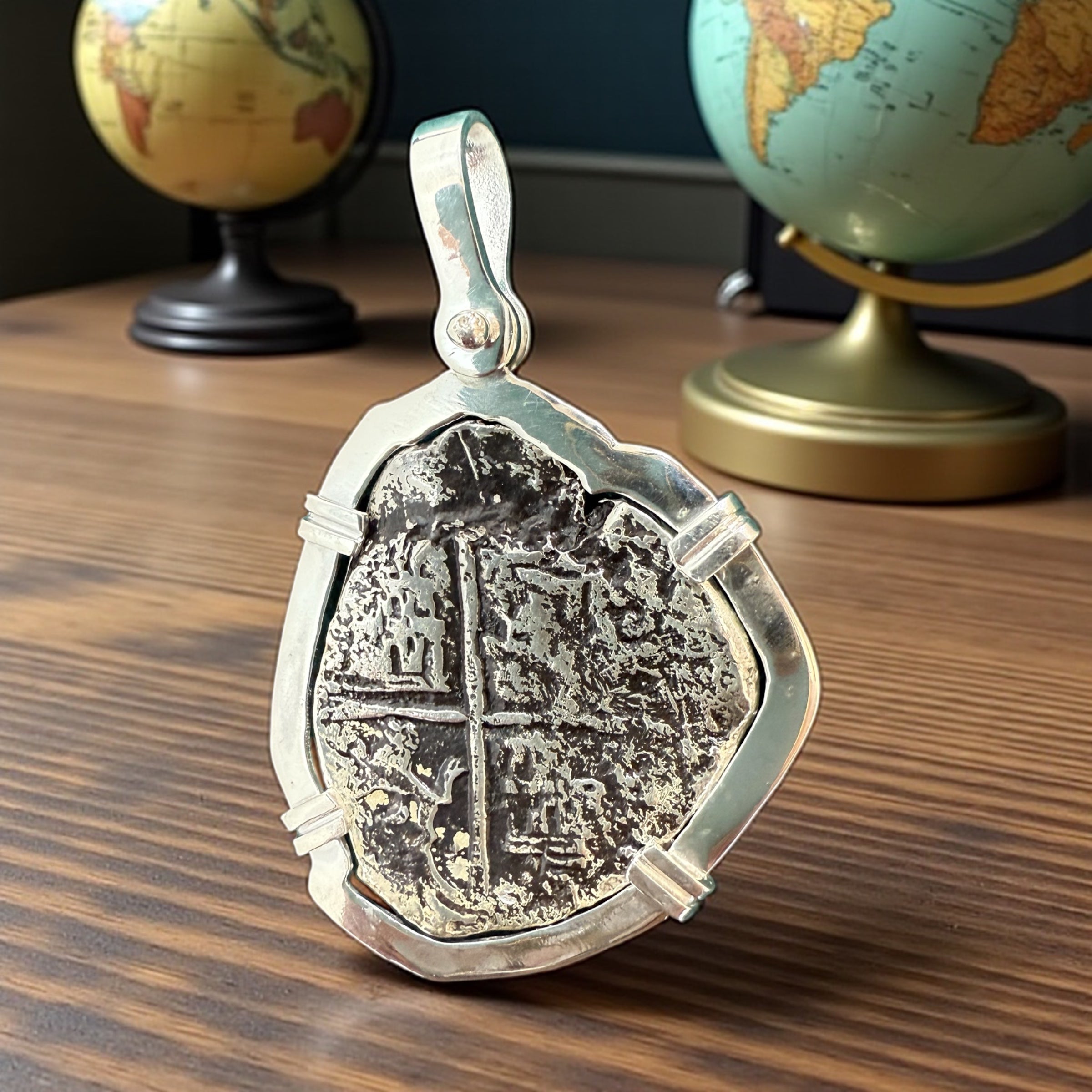 ATOCHA SOLID SILVER COIN ODD SHAPE PENDANT LARGE SIZE