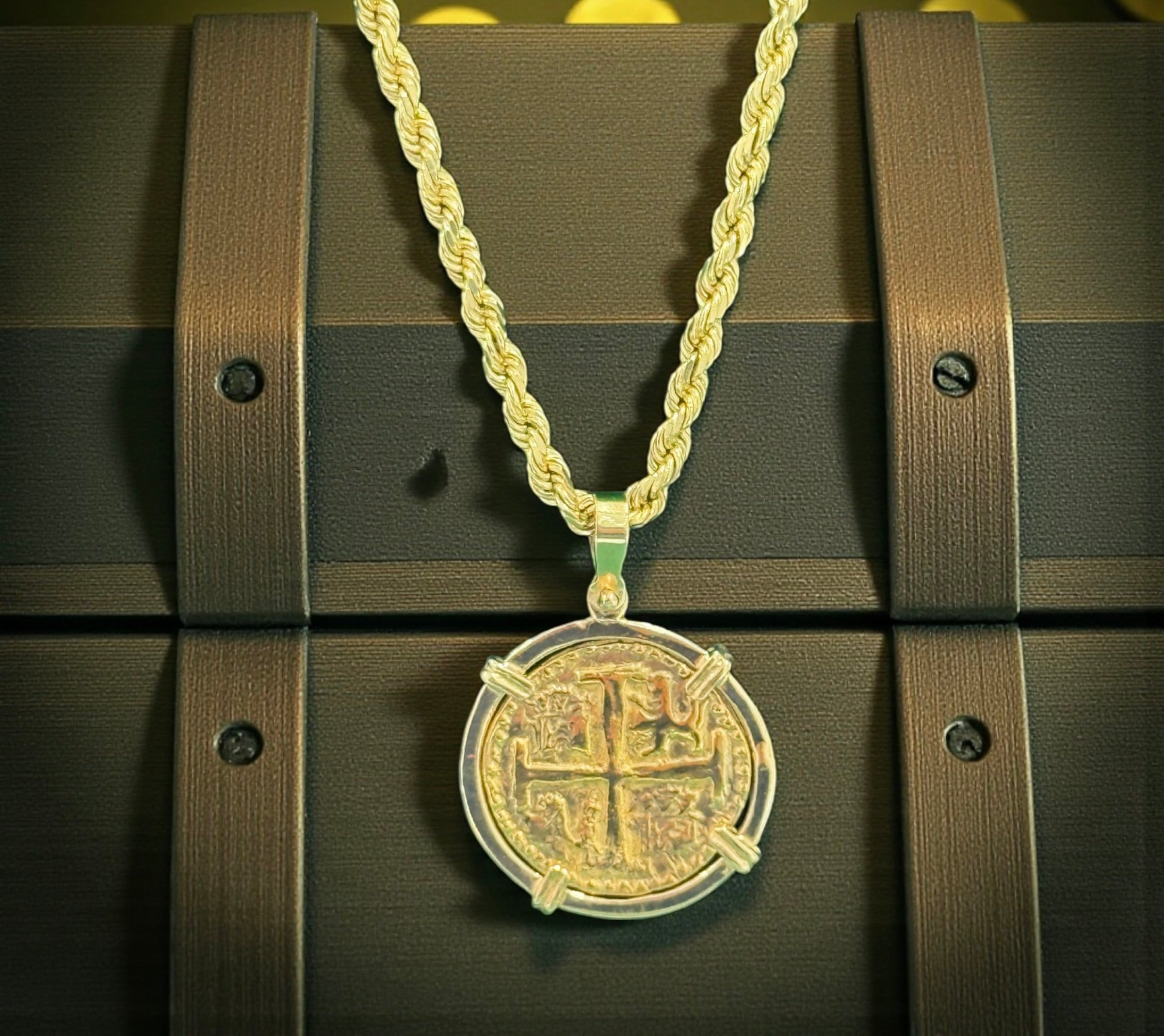14k solid real gold atocha coin pendant