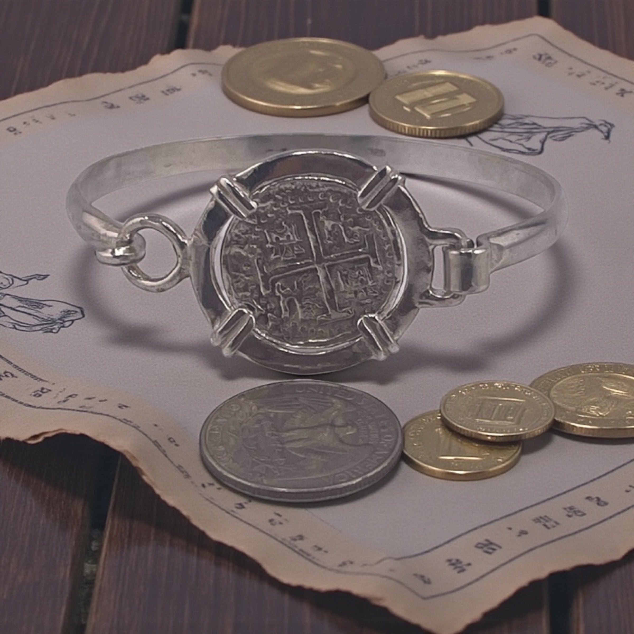 NUESTRA SENORA DE ATOCHA  SOLID SILVER COIN BANGLE