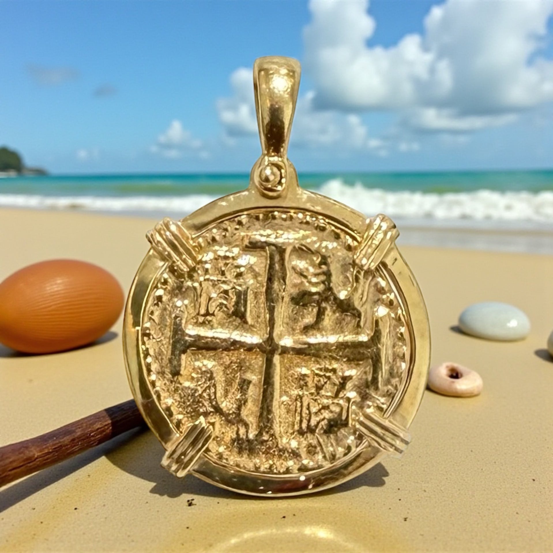 MUSEUM QUALITY ATOCHA SHIPWRECK GOLD COIN PENDANT HANDMADE WITH 14k SOLID GOLD 20MM
