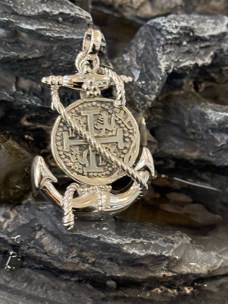 ATOCHA SHIPWRECK COIN PENDANT IN BEAUTIFUL ANCHOR SETTING