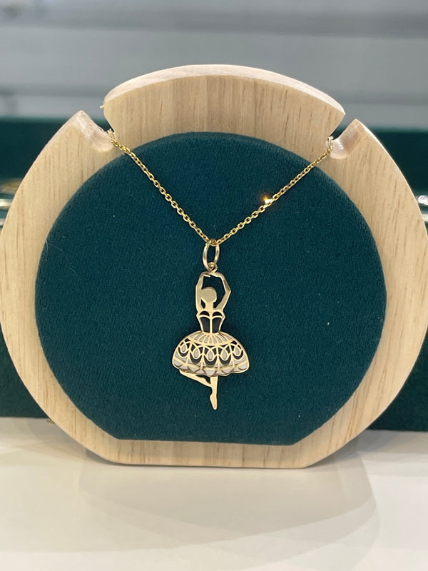 BALLET DANCING GIRL PENDANT IN 14K GOLD WITH 14K CHAIN