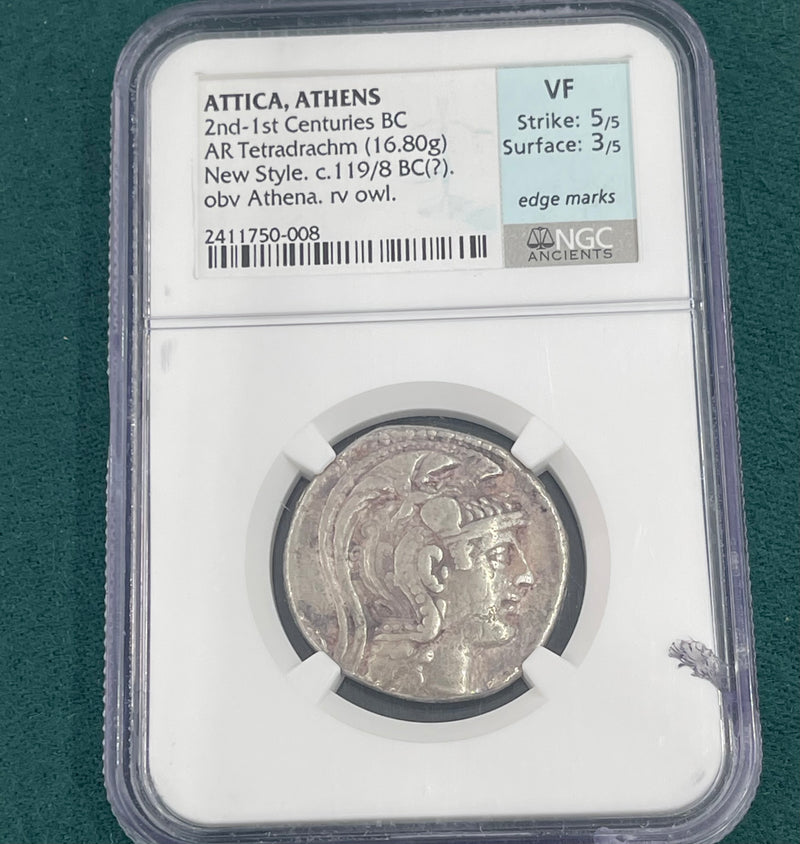 SEALED AND CERTIFIED ATTICA, ATHENS 2nd-1st CENTURUES BC COIN