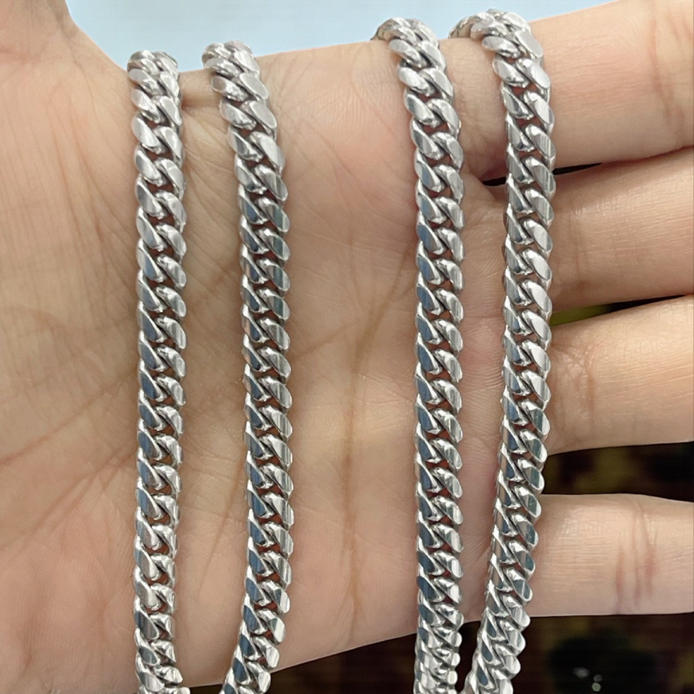 14K REAL SOLID WHITE GOLD HEAVY CUBAN LINK CHAIN 5.5MM