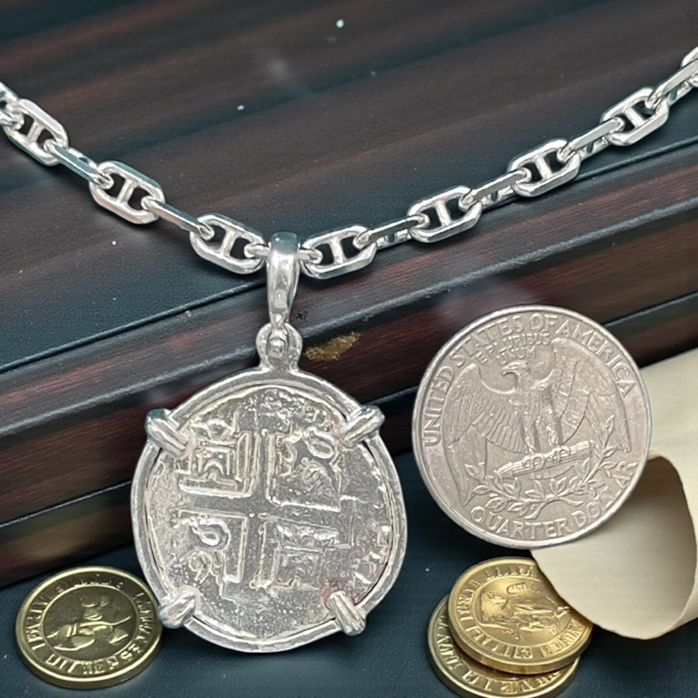 NUESTRA SENORA DE ATOCHA SOLID SILVER COIN PENDANT