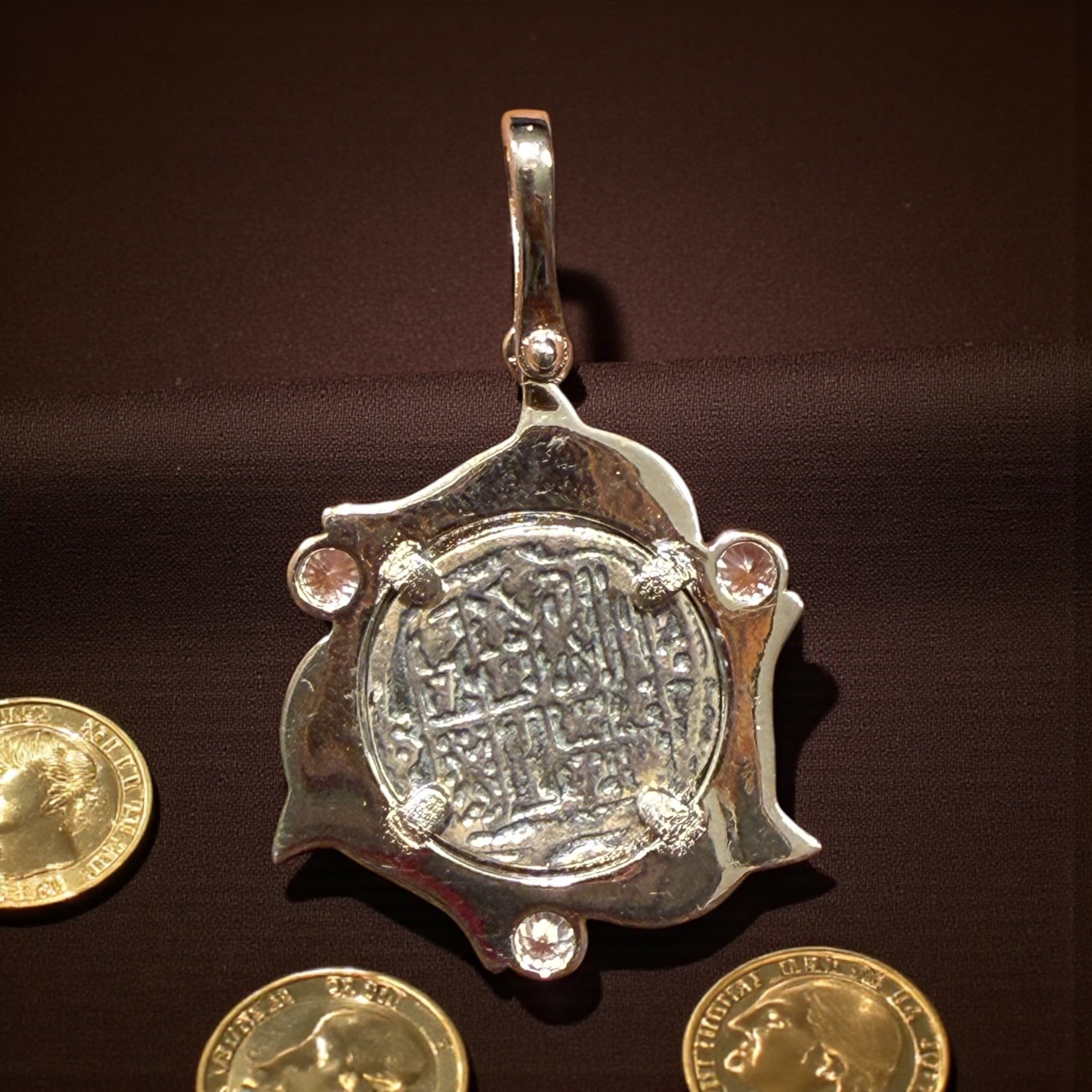 Atocha Shipwreck mini coin pendant in beautiful dolphins and crystals 21mm