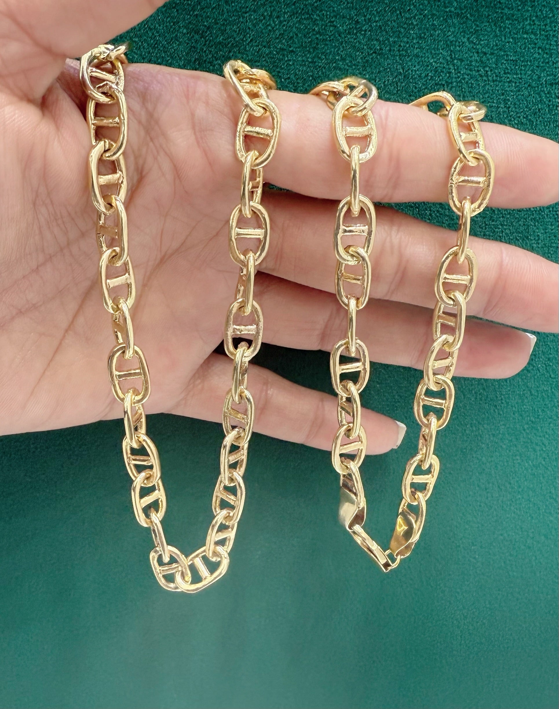 14k solid real gold handmade rounded anchor link chain 7.5mm
