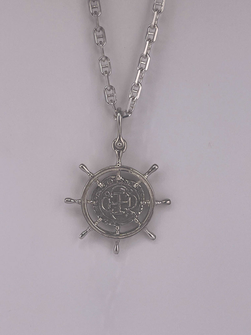 ATOCHA SOLID SILVER SHIPS-WHEEL COIN PENDANT