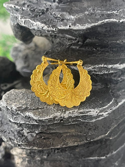 14K REAL GOLD HANDMADE DIME SIZE CUBAN HOOP EARRINGS